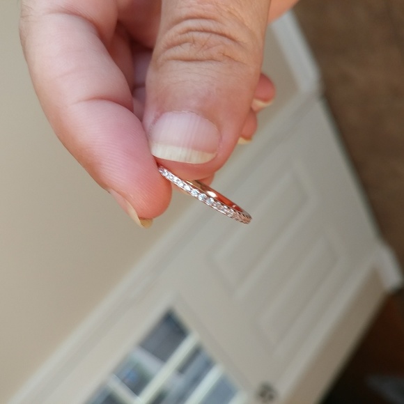 14K Rose Gold Simulated Diamond Band - Picture 5 of 7